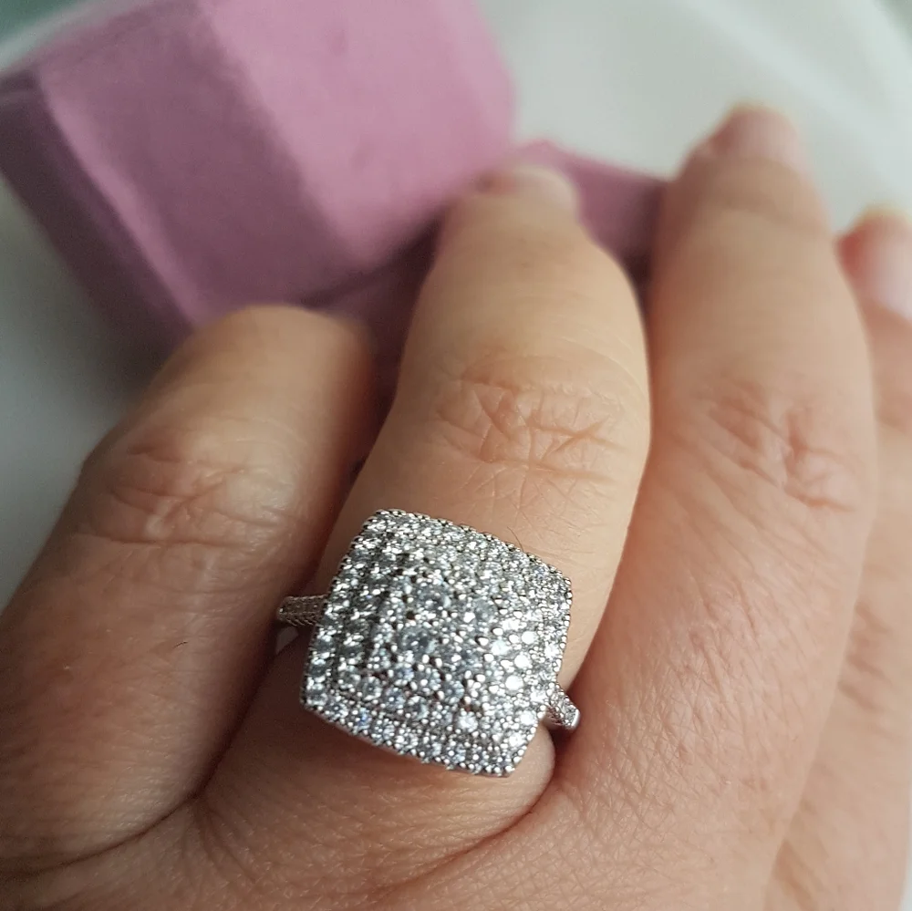 Swarovski Elements 925 Sterling Silver Square Pave Ring NEW